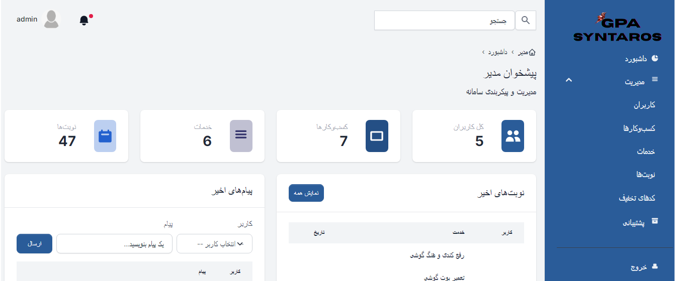 داشبورد مدیریتی سینتاروس